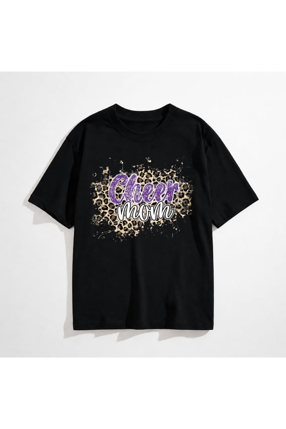 Womens Cheer Mom Leopard Cheetah Print Purple Cheer T-Shirt