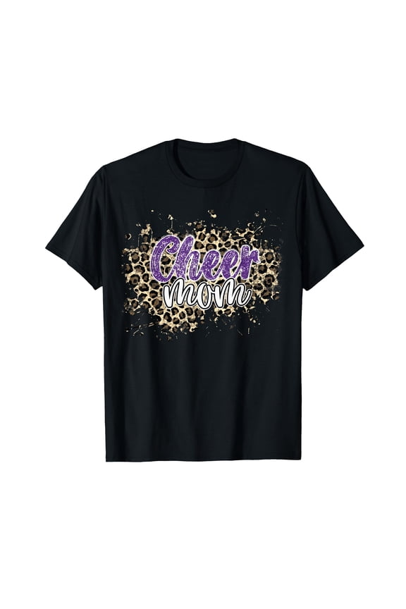 Womens Cheer Mom Leopard Cheetah Print Purple Cheer T-Shirt