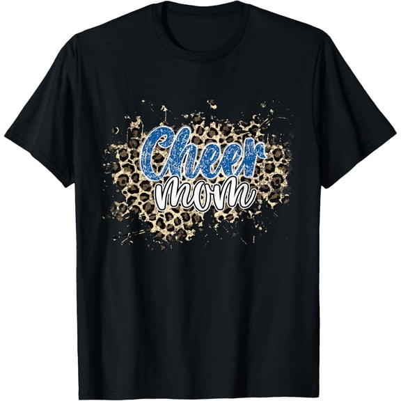 Womens Cheer Mom Shirt, Leopard Cheetah Print Blue Cheer T-Shirt Shirts
