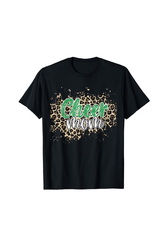 Womens Cheer Mom Shirt, Leopard Cheetah Print Green Cheer T-Shirt
