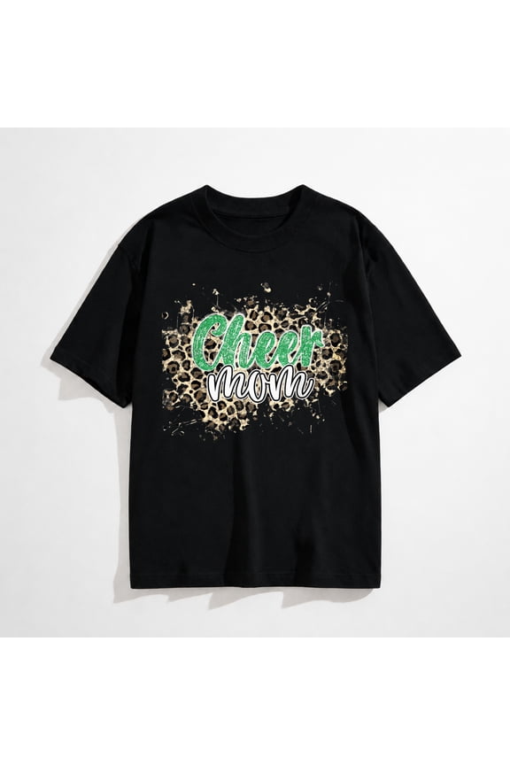Womens Cheer Mom Shirt, Leopard Cheetah Print Green Cheer T-Shirt