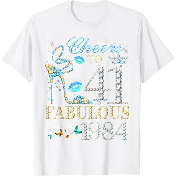 Womens Cheers to 41 Years Old EST 1984 41st Birthday Queen T-Shirt100% cotton