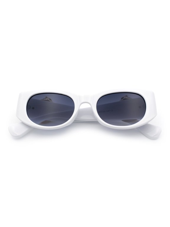 Womens Cheetah Emblem Classic Mod Fashion Thick Plastic Oval Sunglasses White - Smoke