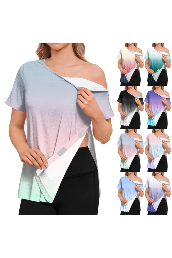 Womens Soft Shirts Short Sleeve Rotator Cuff Tear Away Tops Side Snap Postpartum Lounge Wear Adaptive Clothing,XL,#03 Light pink