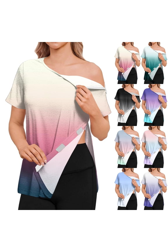 Womens Soft Shirts Short Sleeve Rotator Cuff Tear Away Tops Side Snap Postpartum Lounge Wear Adaptive Clothing,XXL,#03 Pink