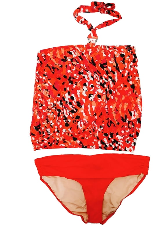 Womens Cherry Red White Black Speckle 2 Piece Swimming Suit Tankini Set 14