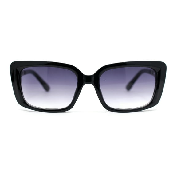 Womens Chic Designer Jewel Arm Rectangular Cat Eye Diva Sunglasses Black Silver - Smoke