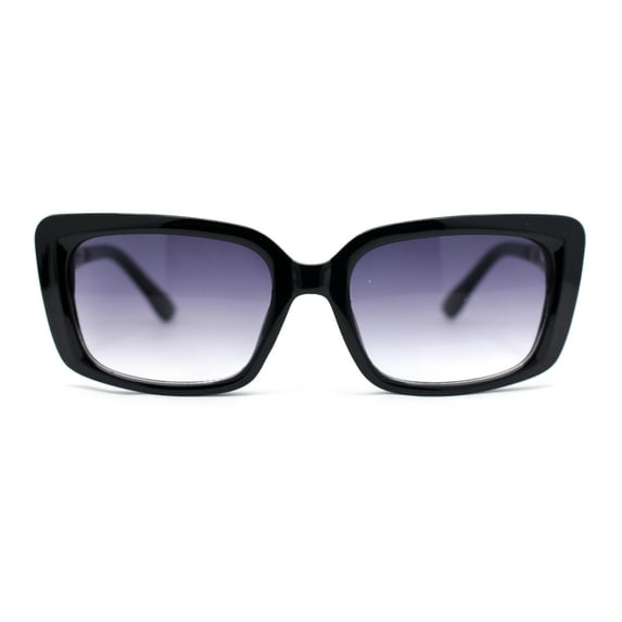 Womens Chic Designer Jewel Arm Rectangular Cat Eye Diva Sunglasses Black Silver - Smoke