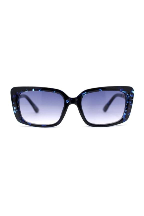 Womens Chic Designer Jewel Arm Rectangular Cat Eye Diva Sunglasses Blue Tortoise - Blue