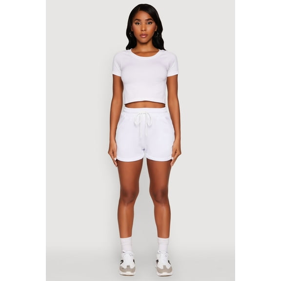 Womens Chic Drawstring High Waisted Sweatshorts with Fixed Cuffs