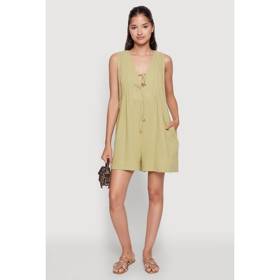 Womens Chic Gauze Knit Tie Front Sleeveless Romper