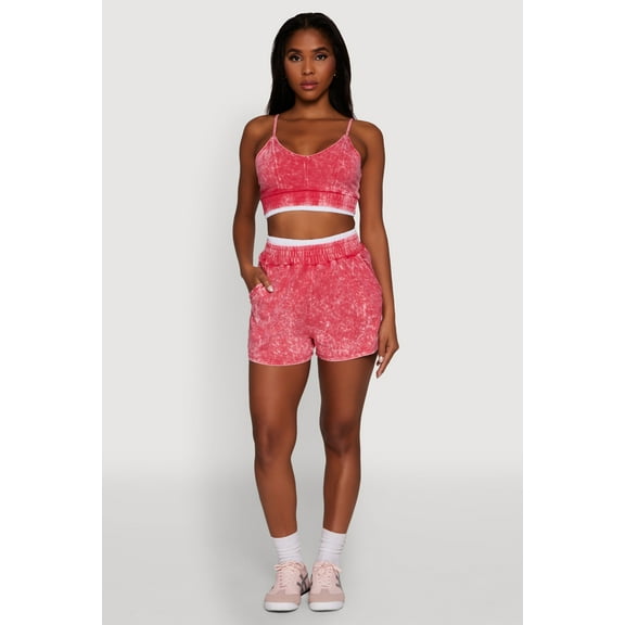 Womens Chic High-Waisted Mineral Wash Shorts