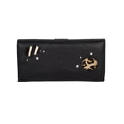 Womens Chic Leather Wallet - Multi Card Holder Zipper Pocket, Black/Brown