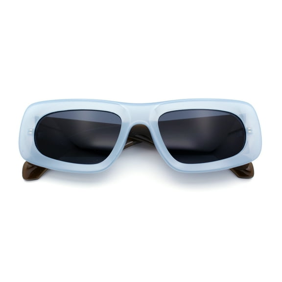Womens Chic Mod Slick Oversized Rectangular Thick Bevel Plastic Sunglasses Blue Brown - Black