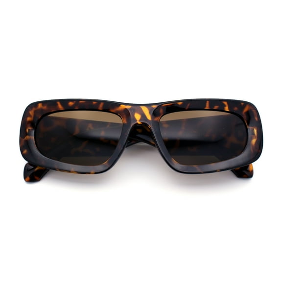 Womens Chic Mod Slick Oversized Rectangular Thick Bevel Plastic Sunglasses Tortoise - Brown