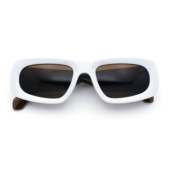 Womens Chic Mod Slick Oversized Rectangular Thick Bevel Plastic Sunglasses White Brown - Brown