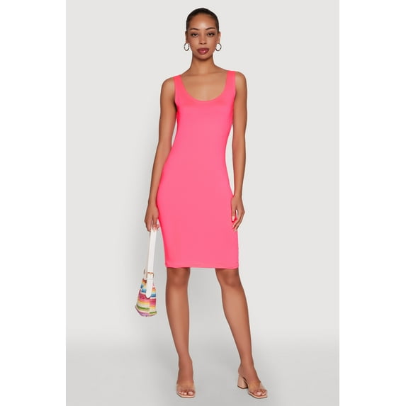 Womens Chic Sleeveless Scoop Neck Midi Tank Dress