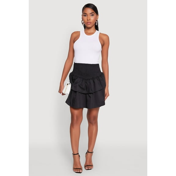 Womens Chic Smocked High Waisted Tiered Skirt