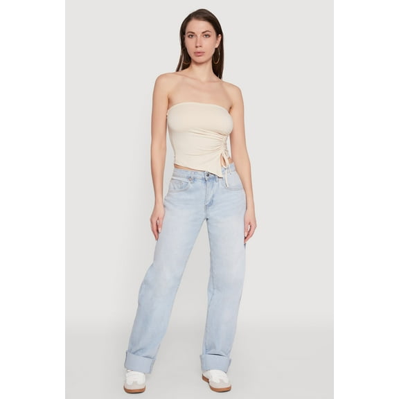 Womens Chic Tube Top with Ruching and Asymmetrical Design