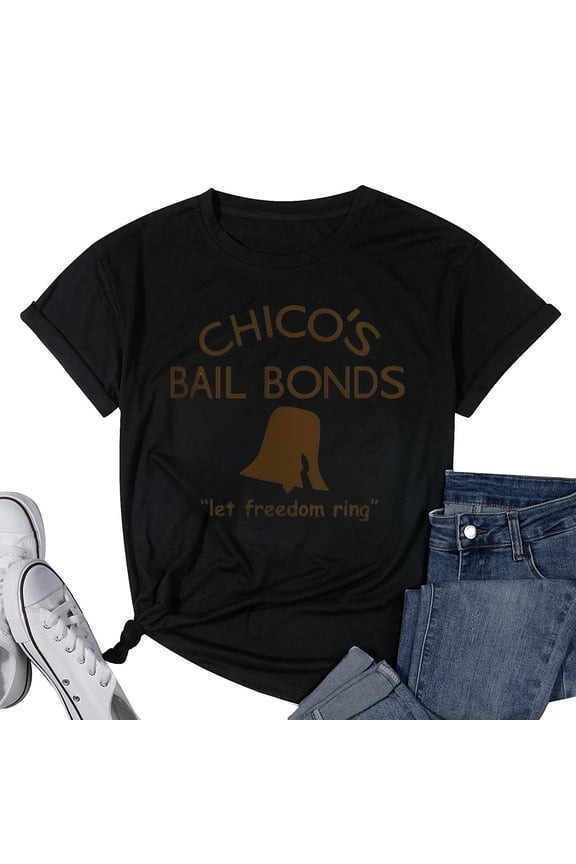 Womens Chico'S Bail Bonds White T Shirt Cotton T-Shirt Black Medium