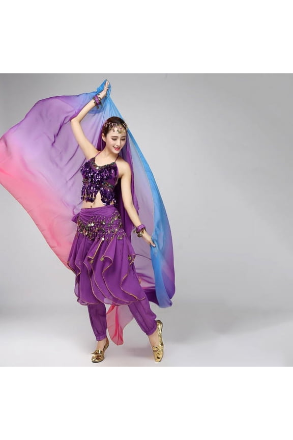 Womens Chiffon Belly Dance Shawl Veil Scarf Gradient Color (Blue Purple Red)