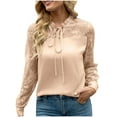 thumbnail image 1 of Womens Chiffon Blouse Elegant Sheer Mesh Lace Crochet Long Sleeve Mock Neck Tops Casual Business Work Office Shirt, 1 of 5