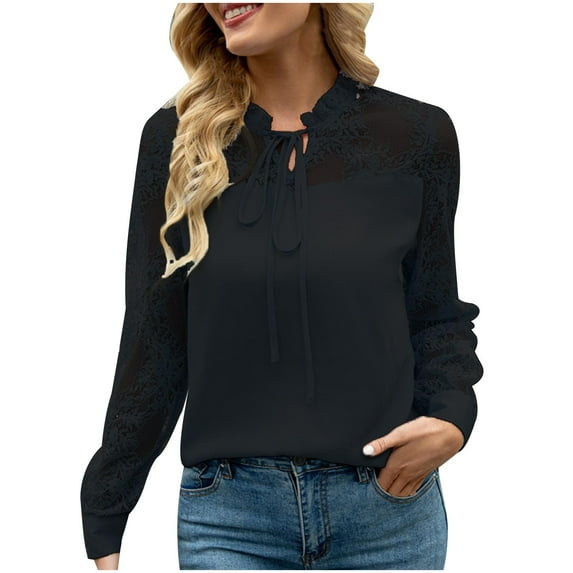 Womens Chiffon Blouse Elegant Sheer Mesh Lace Crochet Long Sleeve Mock Neck Tops Casual Business Work Office Shirt