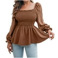 thumbnail image 1 of Womens Chiffon Blouse Elegant Square Neck Babydoll Shirts Puff Sleeve Shirred Peplum Tops Long Sleeve Flowy Shirts, 1 of 5