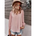 thumbnail image 1 of Womens Chiffon Blouse V Neck Pom Pom Tops Long Sleeve Swiss Dot Shirts, 1 of 3