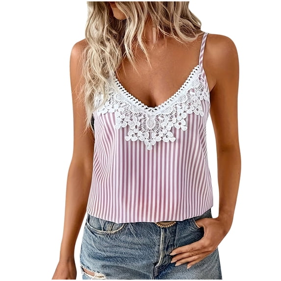 Womens Chiffon Camisoles, Tank Tops for Women Summer Sexy Casual Lace Patchwork Sleeveless V Neck Spaghetti Strap Cami Tops S-2XL