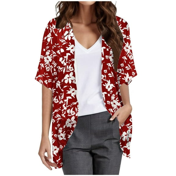 Womens Chiffon Cardigans Cover Ups Lightweight Short Sleeve Open Front Cardigan Flowy Tops Beach Vacation Clothes Wine, L