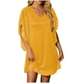 thumbnail image 1 of Womens Chiffon Cocktail Dresses Plus Size Elegant 3/4 Sleeve Swing Dress Summer Loose V Neck A-Line Party Dress, 1 of 7