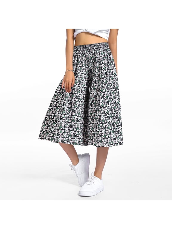 Womens Chiffon Culottes High Elastic Waist Wide Leg Pants (Light Gray XXXXXL)