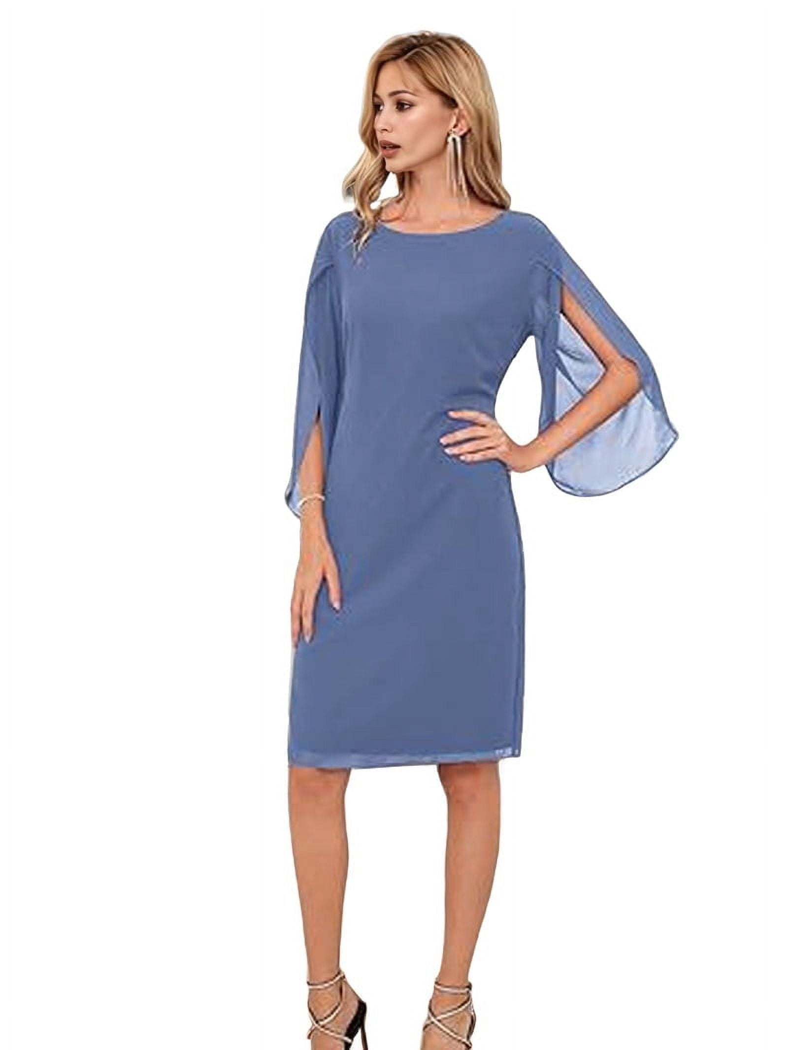 white christmas dresses Peacock Blue A Line Chiffon Asymmetrical Mother of the Bride Dress with Lace main image 1