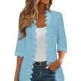 thumbnail image 1 of Womens Chiffon Dressy Blouses, 3/4 Sleeve Shirts for Women Fall Lightweight Casual Hollow Eyelet Lace Floral Open Front Cardigan S-2XL, 1 of 6