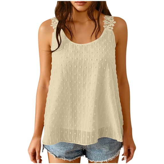 Womens Chiffon Dressy Blouses, Tank Tops for Women Summer Casual Loose Fit Solid Color Dots Crewneck Sleeveless Shirts Plus Size