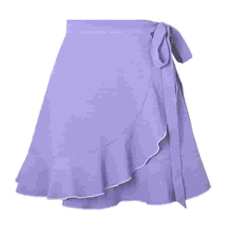 【WOOHWA】FRILL WRAP MINI SK Womens Chiffon Mini Skirt Wrap Tie High Waisted Ruffle Solid