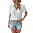 thumbnail image 1 of Womens Chiffon Pom Poms Tops Short Sleeve V Neck Shirts Lace-Trim Lightweight Blouses Dressy Fashion T-Shirt Going Out Tops Casual Business Outfits Spring Summer Clothes 2026, 1 of 8
