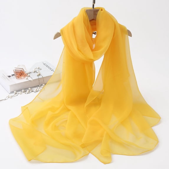 Womens Chiffon Scarf Breathable Solid Color Long Scarves Sun-proof Shawl Wraps for Women Soft Lightweight Thin Women Summer Neck Shawl Wrap For Beach Vacation Scarfs for Women Yellow One Size