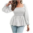 thumbnail image 1 of Womens Chiffon Smocked Peplum Tops Elegant Sexy Square Neck Long Sleeve Poet Shirt Fall Solid Cute Babydoll Blouses, 1 of 4