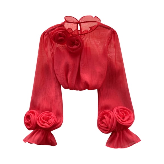 Womens Chiffon Tops Basic Spring T Shirts Long Sleeve Dressy Casual Loose Fit Cute Tee Clothes Trendy Fashion Outfits Red Free Size