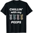 thumbnail image 1 of Womens Chilling' with my Peeps Leopard Print Easter Day Round Neck T-Shirt Black, 1 of 5