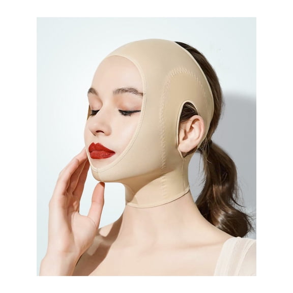 Womens Chin Strap Support Band Neck Bandage post surgical compression head wrap, Neck and Chin Compression Garment Wrap, Beige, Large