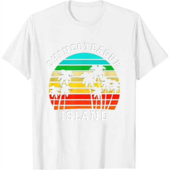 Womens Chincoteague Island Family Vacation Shirt Sunset Palm Trees T-Shirt White 3X-Large
