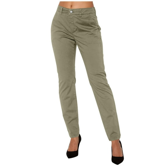 Womens Chino Pants High Waisted Cargo Pants Womens'S Casual Straight Leg Pants Fall Cotton Trousers Green