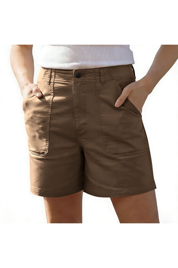 Womens Chino Shorts - Casual Summer High Waist Straight Leg Office Work Shorts with Pockets Coffee 3Xl