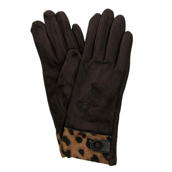 Womens Chocolate Brown Leopard Print Stretch Fit Text & Tech Touchscreen Gloves