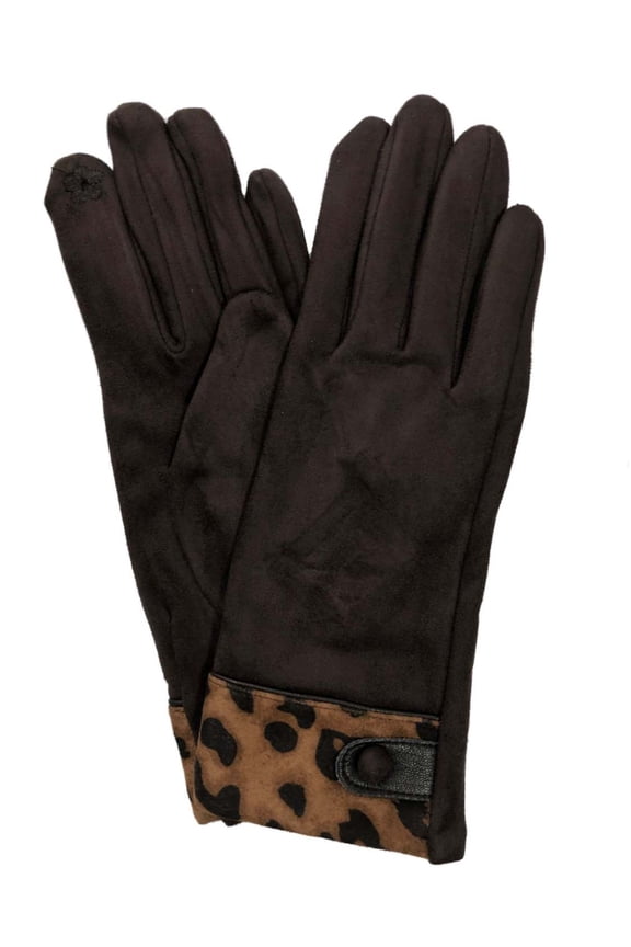 Womens Chocolate Brown Leopard Print Stretch Fit Text & Tech Touchscreen Gloves