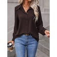 thumbnail image 1 of Womens Chocolate Brown Long Sleeve Casual Button Down Shirt, 1 of 6