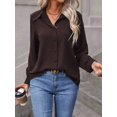 thumbnail image 1 of Womens Chocolate Brown Long Sleeve Casual Button Down Shirt, 1 of 6
